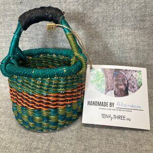 Ghana Bolga Basket Mini Tiny Gratitude Small Multicolor Handmade Leather Handle